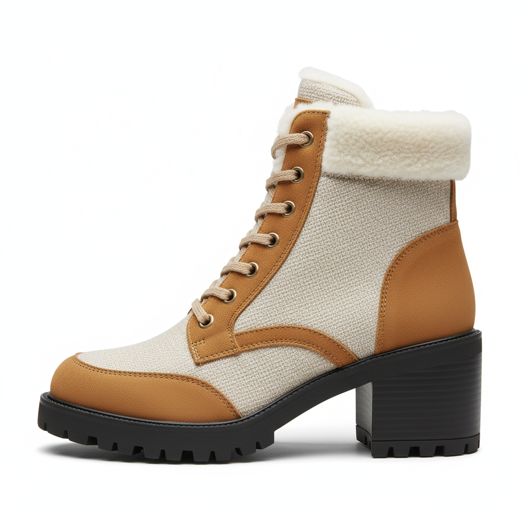 Women's Two-Tone Beige Faux Shearling Ankle Boots